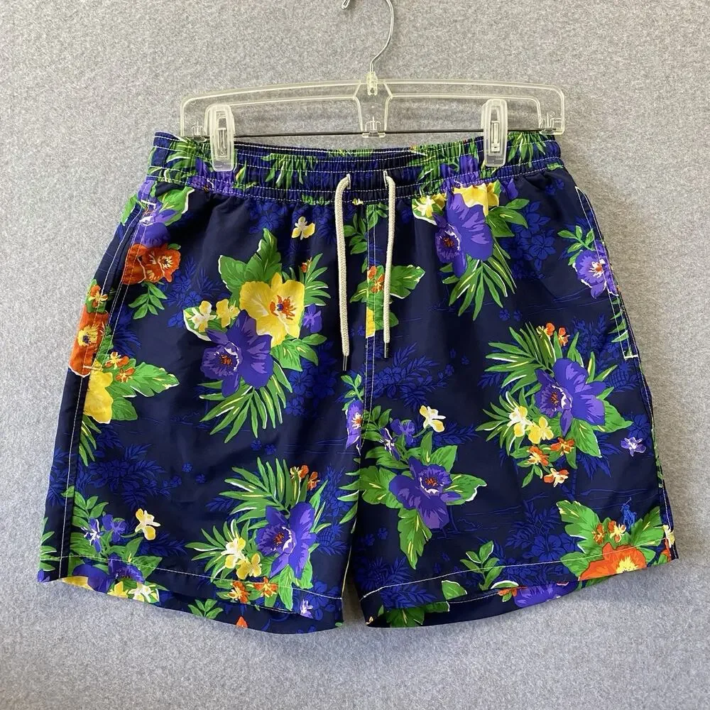 Polo Ralph Lauren Hawaiian Tropical Floral Swim Trunks Shorts Medium Unlined